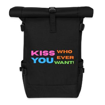 Pride / CSD / LGBTQ+ Design "Kiss" - Rolltop Rucksack - Schwarz - Vorne