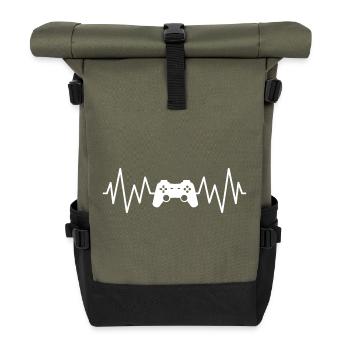 Gamer-Rhythmus: Controller und Herz - Rolltop Rucksack - Olive/Schwarz - Vorne