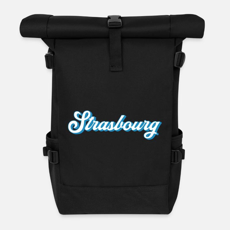 Strasbourg Schriftzug – Retro Frankreich Style - Rolltop Rucksack - Schwarz
