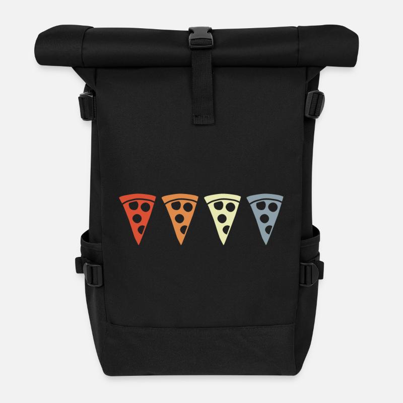 Vintage Pizzastück - Rolltop Rucksack - Schwarz