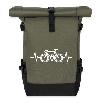Fahrrad Rennrad Herzschlag Gravel SInglespeed Logo - Rolltop Rucksack - Olive/Schwarz - Vorne