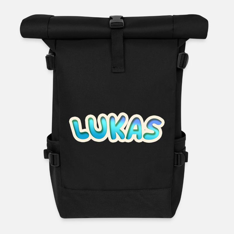 Geschenk für Lukas - Rolltop Rucksack - Schwarz