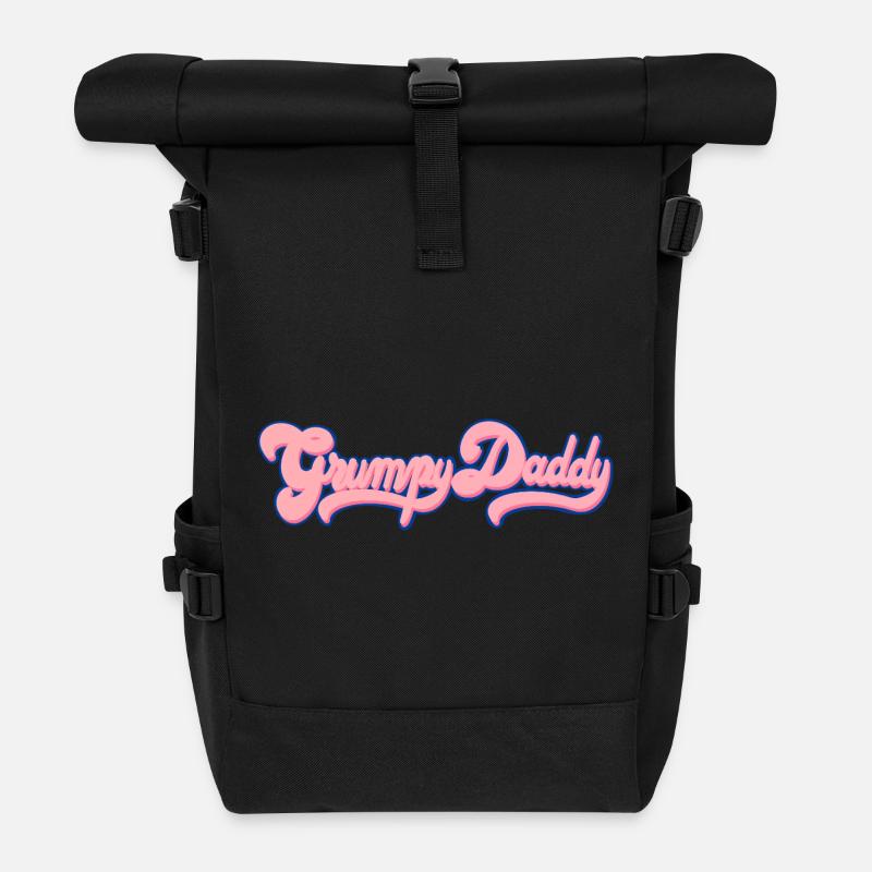 Grumpy Daddy Retro Script - Farbe "Bubble Gum" - Rolltop Rucksack - Schwarz