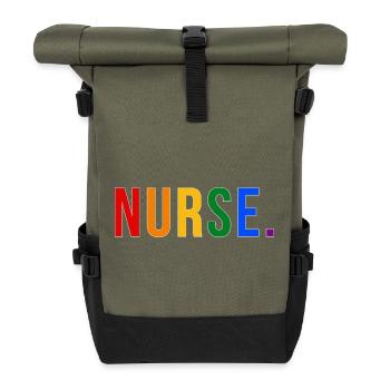 NURSE Rainbow Typography LGBTQ Pride Design - Rolltop Rucksack - Olive/Schwarz - Vorne