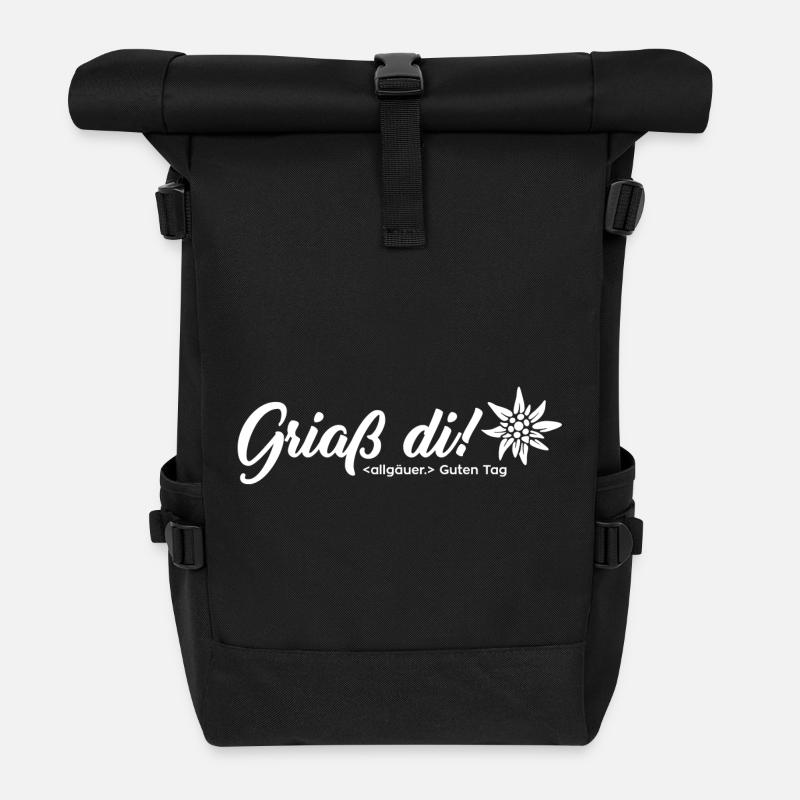 griaß di - guten tag - Edelweiß - Rolltop Rucksack - Schwarz