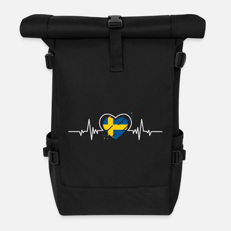 Schweden Herz Herzschlag Flagge Geschenk - Rolltop Rucksack - Schwarz