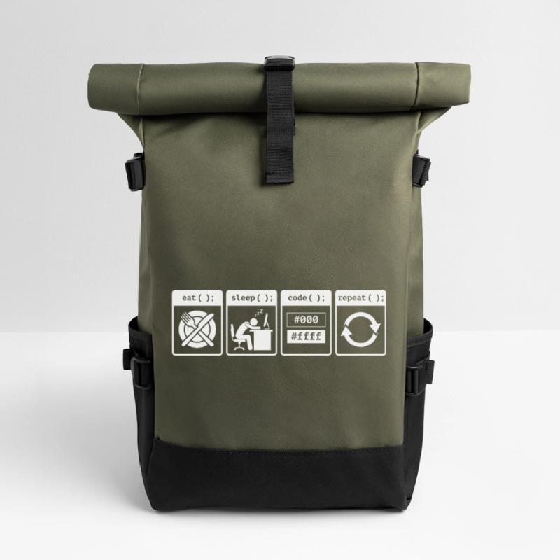 Eat Sleep Code Repeat – Coder Workflow Design Roll Top Backpack
