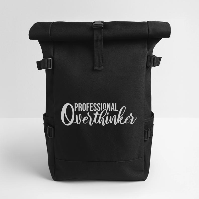 Professional Overthinker Funny Brooding Anxiety Logo Roll Top Backpack