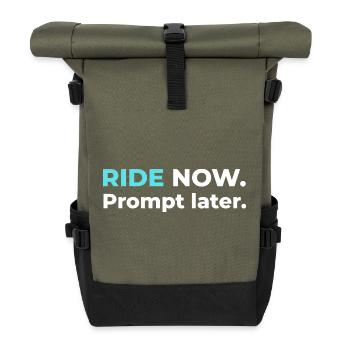 Ride now. Prompt later. – Design in Cyan - Rolltop Rucksack - Olive/Schwarz - Vorne
