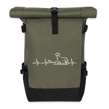 Team Dachshund heartbeat with wiener dog - Roll Top Backpack - olive/black - Front
