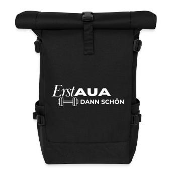 First OUCH, then nice dumbbell white - Roll Top Backpack - black - Front