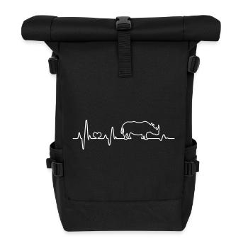 Nashorn Herzschlag Rhino Herzfrequenz Afrika EKG - Rolltop Rucksack - Schwarz - Vorne