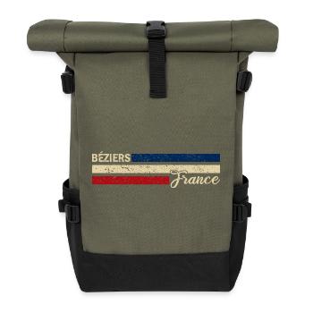 France - Béziers - France - Flag - Stripes - Roll Top Backpack - olive/black - Front