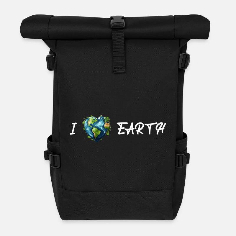 I love the earth white - Roll Top Backpack - black