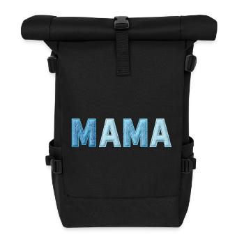MAMA Denim Schriftzug Patchwork Trend - Rolltop Rucksack - Schwarz - Vorne