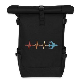 Airplane Heartbeat Pilot Aviation Aviator - Roll Top Backpack - black - Front