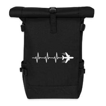Airplane Heartbeat Pilot Aviation Aviator - Roll Top Backpack - black - Front