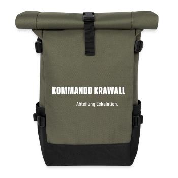 Kommando Krawall. Abteilung Eskalation. Pegelfest. - Rolltop Rucksack - Olive/Schwarz - Vorne