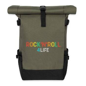 Rock'N'Roll 4 Life Retro Neon Text - Roll Top Backpack - olive/black - Front