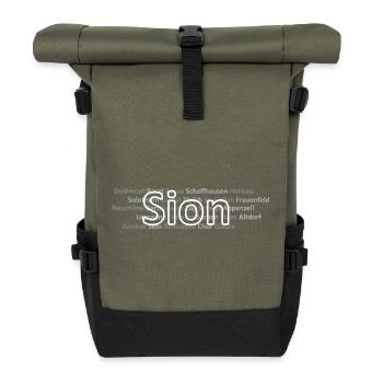 Schweizer Städte Sion - Rolltop Rucksack - Olive/Schwarz - Vorne