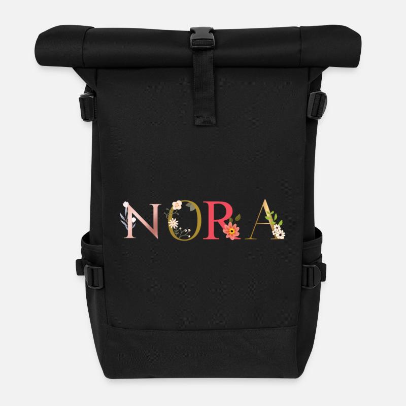 NORA Name mit Blumen geschmückt - Rolltop Rucksack - Schwarz
