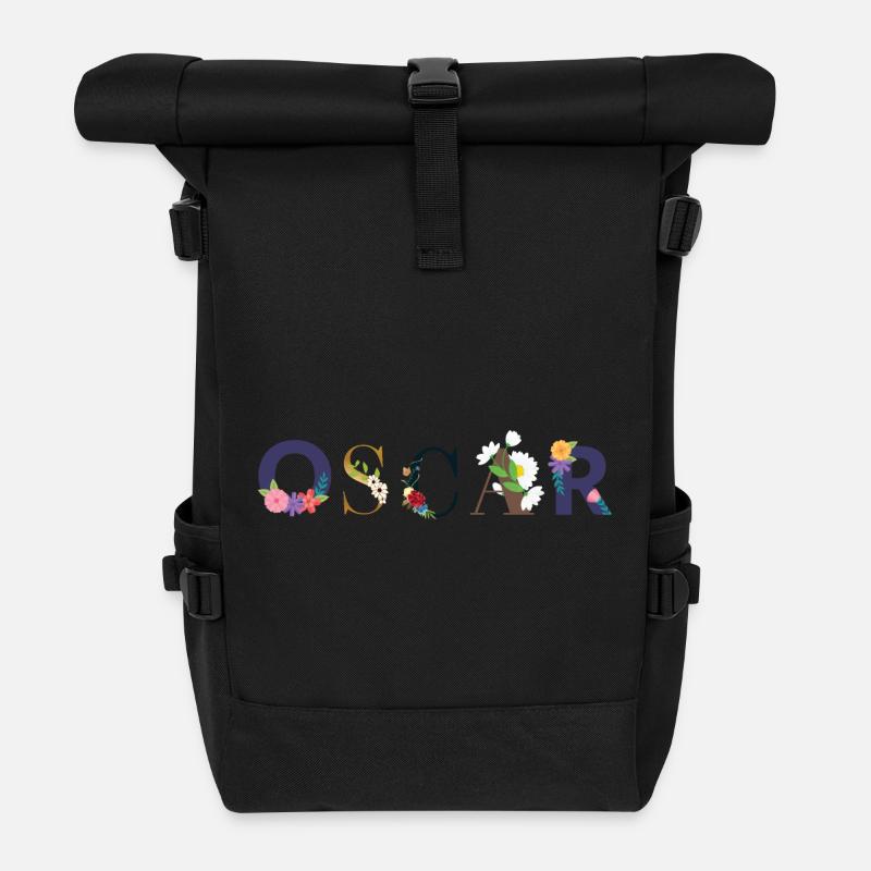 OSCAR name decorated with flowers - Roll Top Backpack - black
