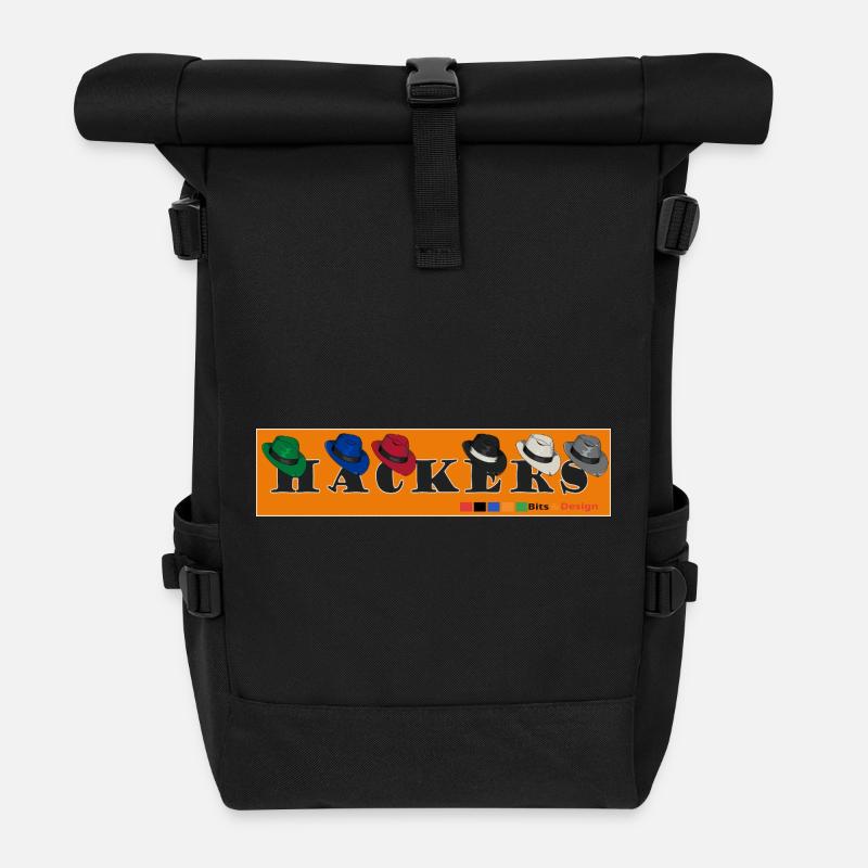 Hackers Logo Retro Design - Roll Top Backpack - black