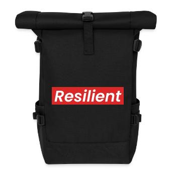 „Resilient“ Statement Shirt in Weiß auf Rot - Rolltop Rucksack - Schwarz - Vorne