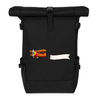 Doppeldecker Flugzeug Banner Motiv Retro  - Rolltop Rucksack - Schwarz - Vorne