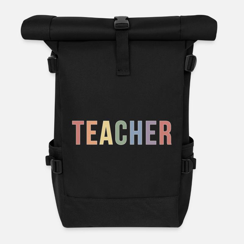 Soft Pride Teacher Typography Design in 90s look - Roll Top Backpack - black