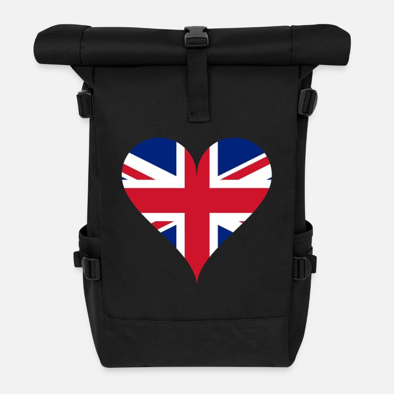 Heart English Flag UK Union Jack Fan Gift - Roll Top Backpack - black