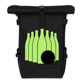 Bier Bowling mit Bowlingkugel. Zweifarbig. - Rolltop Rucksack - Schwarz - Vorne