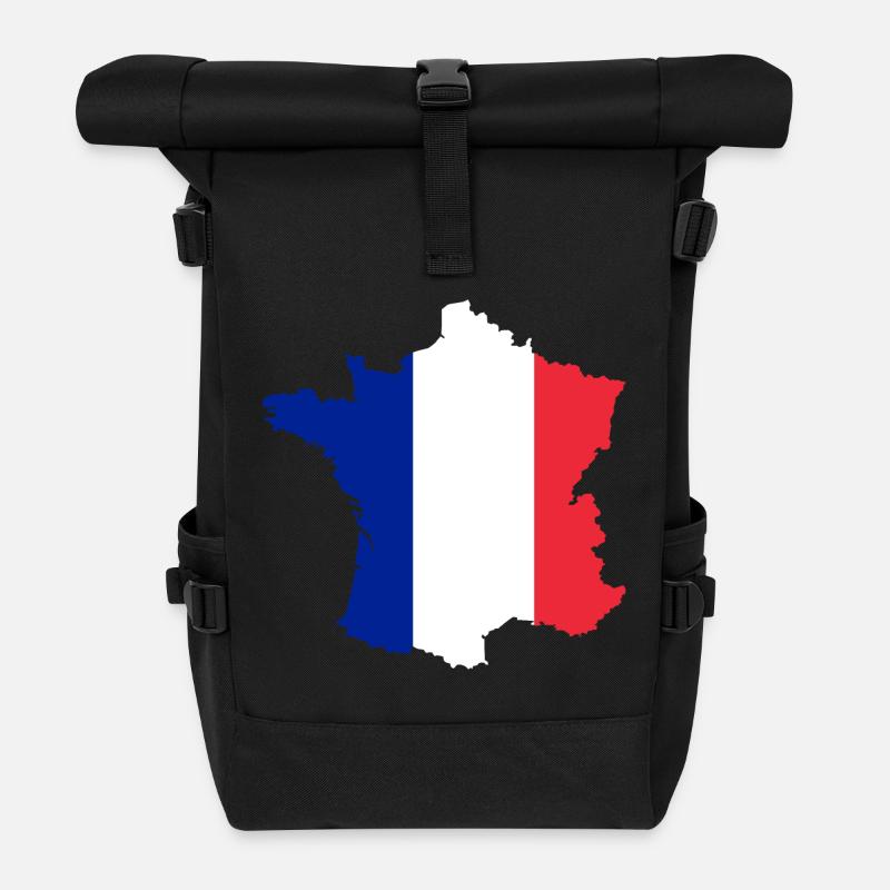 France Map Flag ✅ France Map Flag ✔ - Roll Top Backpack - black