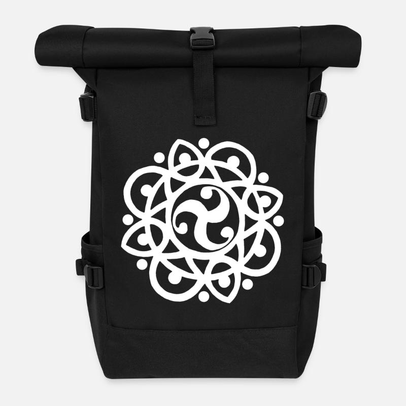 Keltische Blume und Sonne (weiß) - Rolltop Rucksack - Schwarz