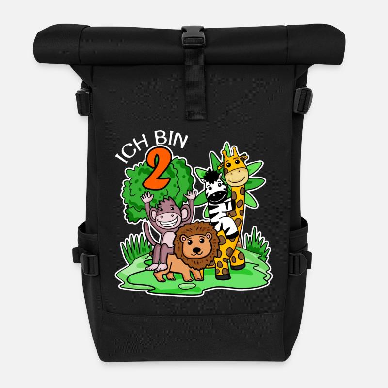 Ich bin 2 - 2. Geburtstag - Niedliche Tiere - Rolltop Rucksack - Schwarz