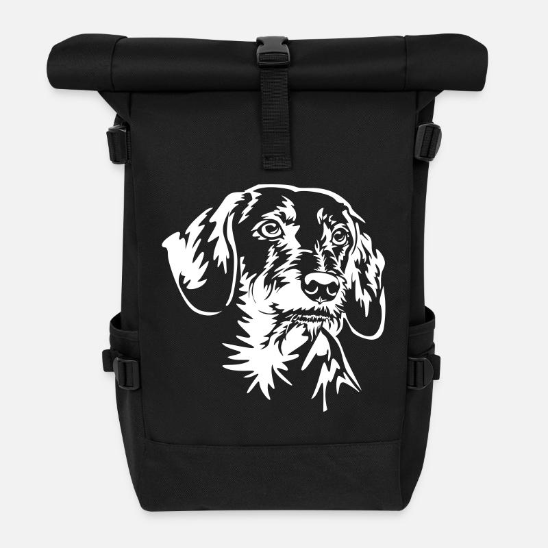 Dackel Kopf "Black Edition" - Rolltop Rucksack - Schwarz