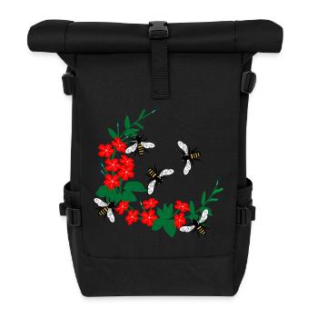 Couronne de fleurs avec des abeilles - Sac à dos roll top - noir - Devant
