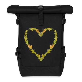 dekoratives Hopfen Ornament in Herz Form - Rolltop Rucksack - Schwarz - Vorne