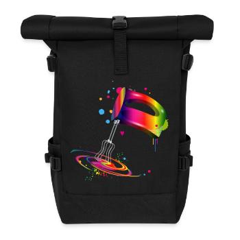 Hand mixer in bright rainbow colours - Roll Top Backpack - black - Front