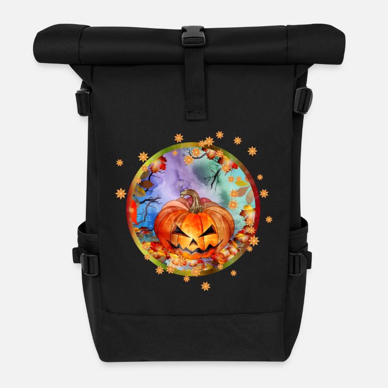 Halloween Kürbis im Herbst Ambiente mit Sterne - Rolltop Rucksack - Schwarz