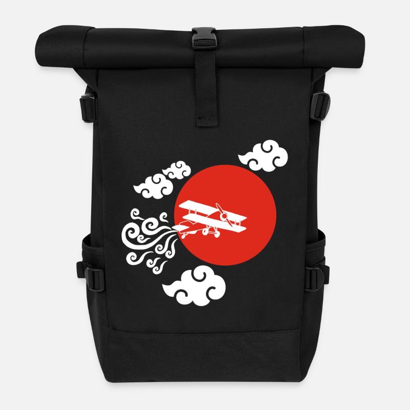 Avion blanc et soleil rouge - Sac à dos roll top - noir