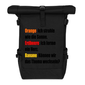 Orange Erdbeere Banane - Rolltop Rucksack - Schwarz - Vorne