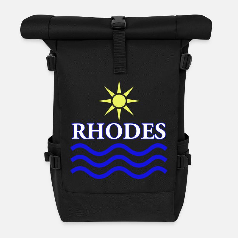 Rhodos Sonne und Wellen Design - Rolltop Rucksack - Schwarz