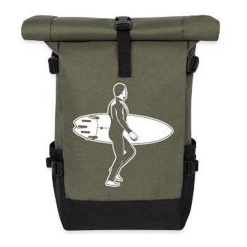 Surfing Illustration - Roll Top Backpack - olive/black - Front