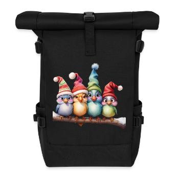 Niedliche Fantasievögel mit Weihnachtsmützen - Rolltop Rucksack - Schwarz - Vorne
