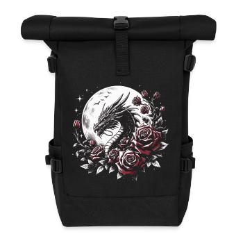 Drache mit Rosen und Vollmond - Rolltop Rucksack - Schwarz - Vorne