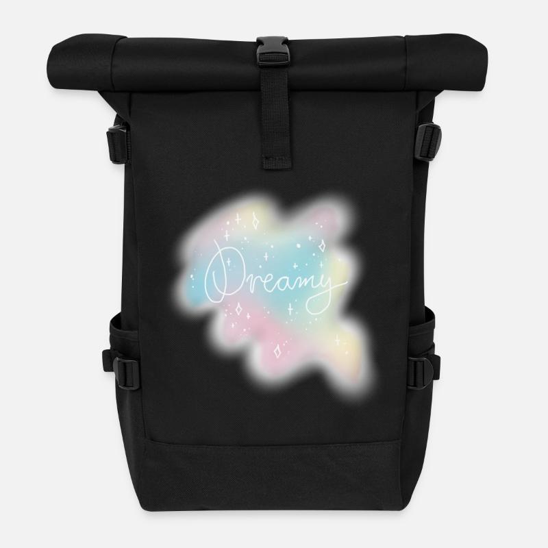 Dreamy – Pastel Watercolor Aesthetic - Roll Top Backpack - black
