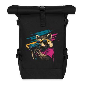 Raccoon with sunglasses and camera - Roll Top Backpack - black - Front