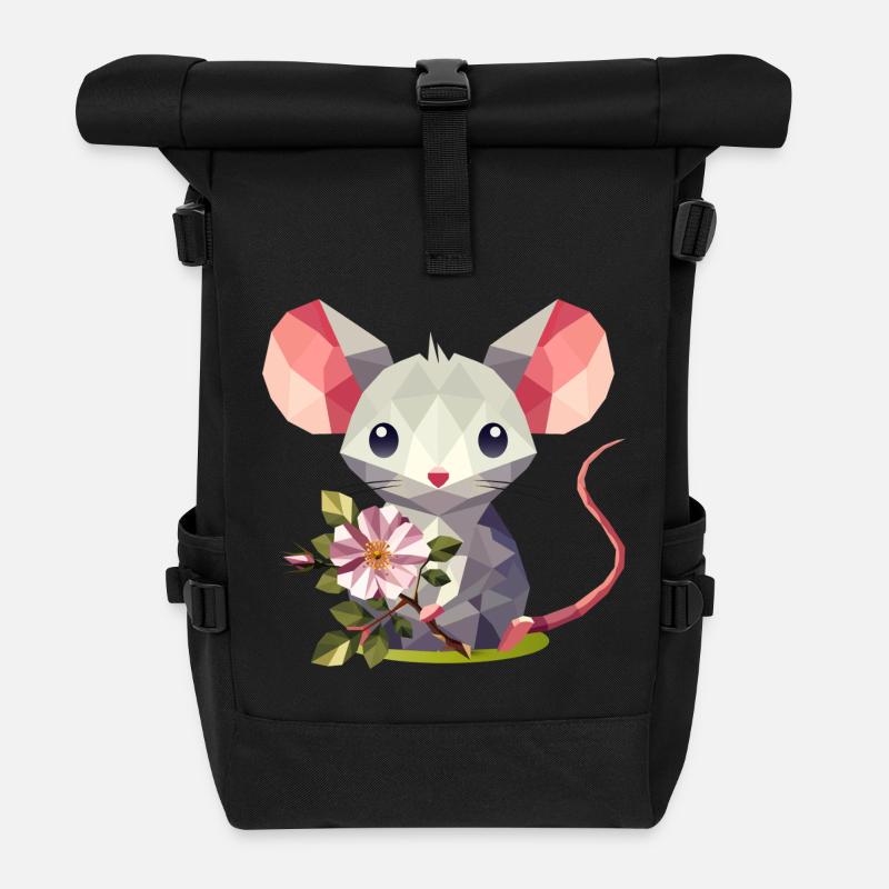 Maus mit Heckenrose – süßes Kinder-Motiv - Rolltop Rucksack - Schwarz