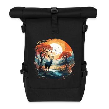 Deer in the Autumn Circle - Roll Top Backpack - black - Front